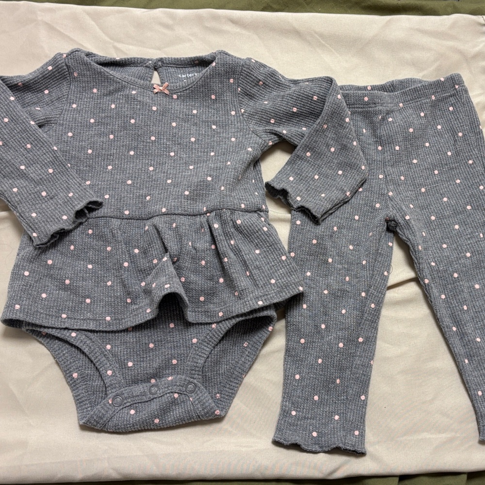 Carter's Gray and Pink Polka Dot Baby Outfit